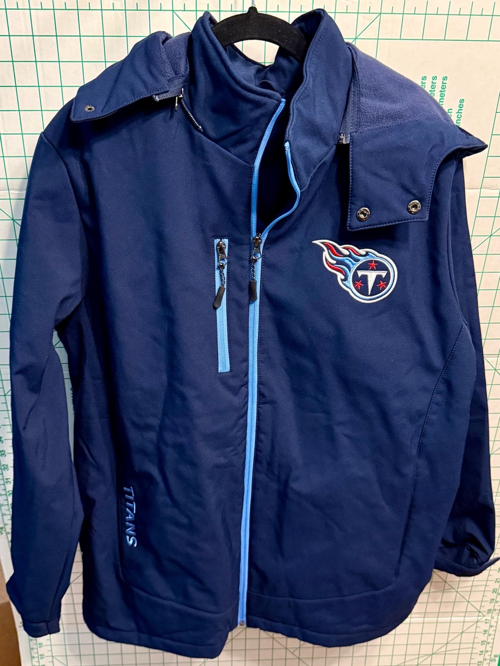 G-III Sports Tennessee Titans Coat Mens L Navy Zip-Off Hood Soft Shell